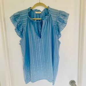 Stark‎ X, Women's Blue Romantic Ruffle Blouse, Flutter Sleeve, Cotton, Size M
